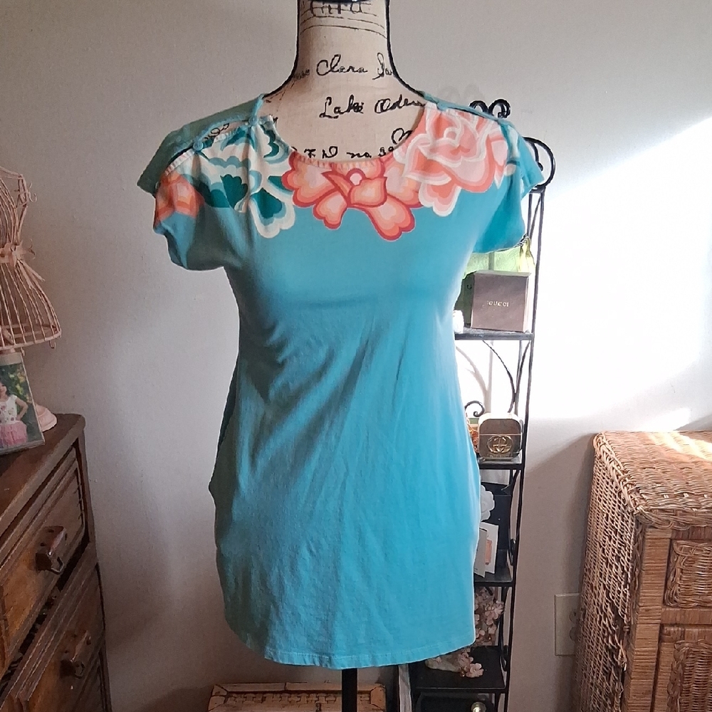 TEA COLLECTION Floral Blue Kids Mini Dress W/ Pockets Size 8